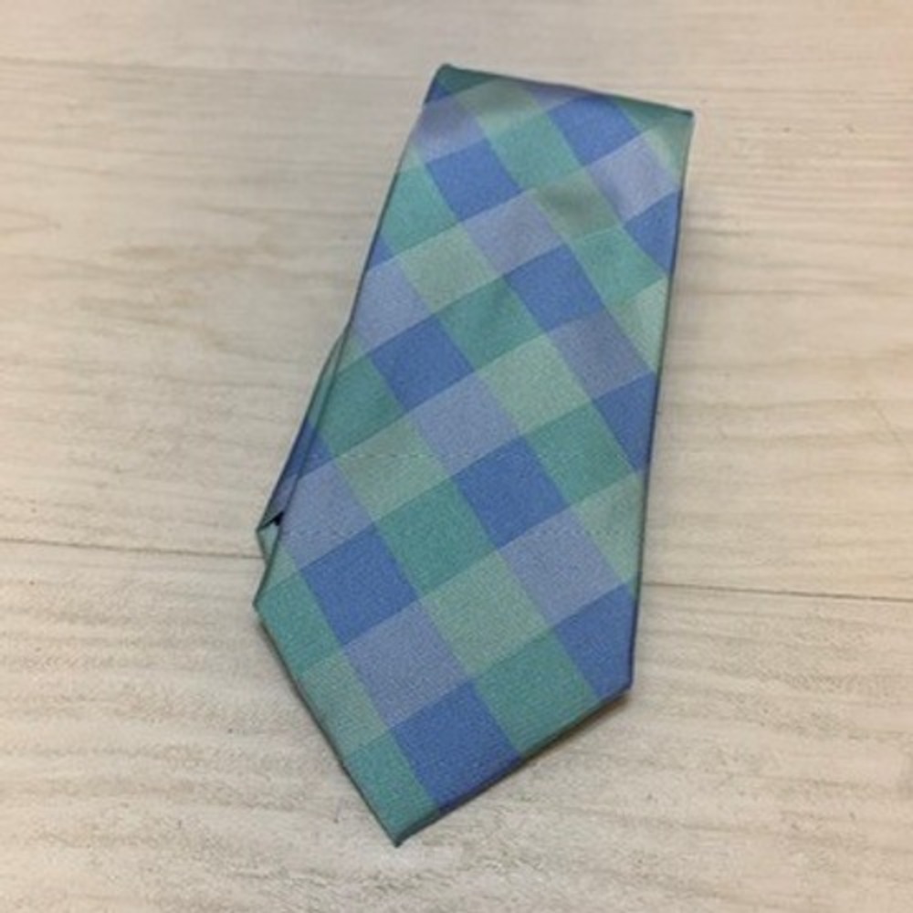 Nautica Mens OS Necktie Gingham Check Blue Green 100% Silk Business Classic